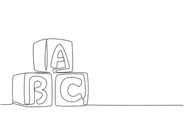 Poster - Single one line drawing alphabet cubes with letters ABC. Block building tower. ABC letters building blocks. Alphabet cubes with letters. Modern continuous line draw design graphic vector illustration