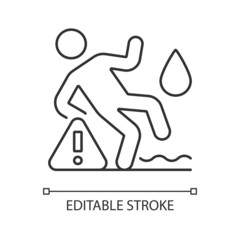 Do not use on wet surface linear manual label icon. Thin line customizable illustration. Contour symbol. Vector isolated outline drawing for product use instructions. Editable stroke