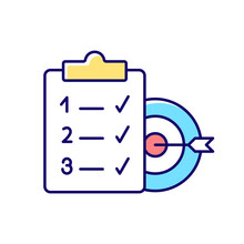 Clear Goals RGB Color Icon. Set Realistic And Unambiguous Aim. Reach Goal Step By Step Within Timeline. Aim Accomplishment. Isolated Vector Illustration. Simple Filled Line Drawing