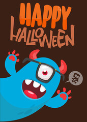 Sticker - Сartoon monster character. Illustration of happy alien creature for Halloween party. Package, poster or greeting invitation design