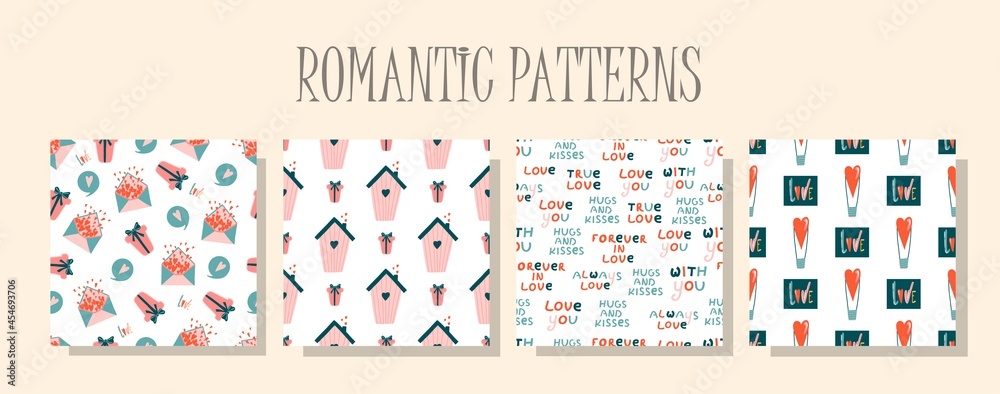 Romantic Style Pattern Romantic love pattern. A set of patterns in the same style. Valentine's ...