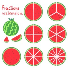 set of watermelon shaped fractions hand drawn colorful
