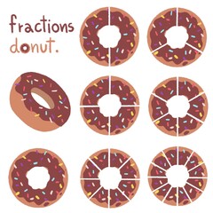 set of donut chocolates shaped fractions hand drawn colorful
