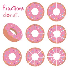 set of donut strawberry shaped fractions hand drawn colorful
