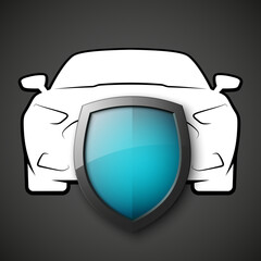 Wall Mural - Protect car guard shield. Safety badge vehicle icon. Privacy automobile banner shield. Security auto label. Defense motor car. Defense safeguard shield motor vehicle. Car alarm system. Auto insurance