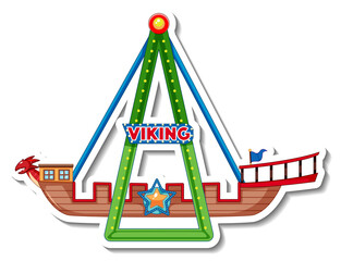 Wall Mural - Sticker template with Viking rides at fun fair isolated