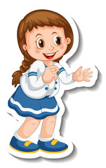 Sticker template with a girl cartoon character isolated