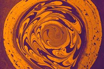 Sticker - Abstract painting with mixed orange and purple oil paint colors - perfect for wallpaper