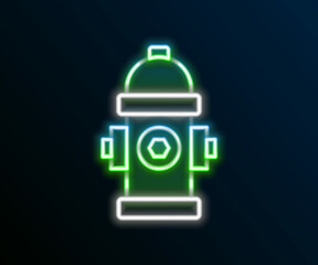 Poster - Glowing neon line Fire hydrant icon isolated on black background. Colorful outline concept. Vector