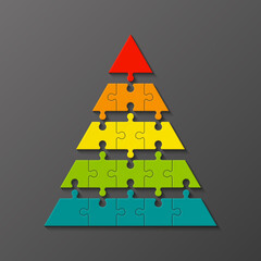 Fototapete - Five levels color pyramid. Puzzle presentation infographic template with explanatory text field for business statistics illustration. Five stages triangle puzzle piece shape. puzzle infographic