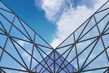 Poster - Low angle view of futuristic modern architecture, Skyscraper of corporate office building, 3D rendering.