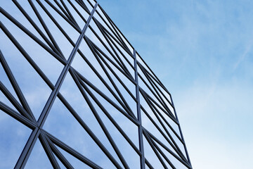 low angle view of futuristic modern architecture, skyscraper of corporate office building, 3d render