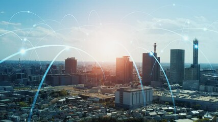 Poster - Smart city and communication network concept. 5G. LPWA (Low Power Wide Area). Wireless communication.