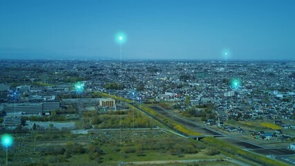 Poster - Smart city and communication network concept. 5G. LPWA (Low Power Wide Area). Wireless communication.
