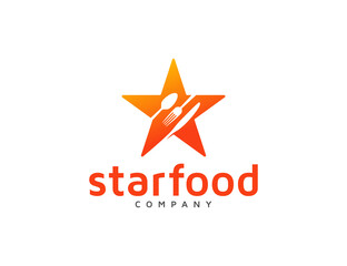 Wall Mural - Star food logo with spoon, fork, and kitchen knife design