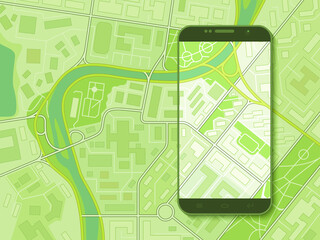 Wall Mural - City map route navigation smartphone, phone point marker application drawing schema flat city plan GPS navigation tablet, itinerary destination arrow flat paper city map. Route color check pin