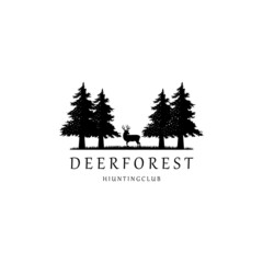 deer fir pine tree forest logo design vector