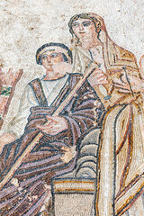 Wall Mural - King Peleus from the Roman mosaic of  the first bath of Archilles at the Villa of Theseus, Paphos Archaeological Park Cyprus which is a popular tourist holiday travel destination and attraction 