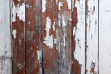Fototapeta Desenie - Old textured wood surface with defects and peeling paint. Natural background of larch planks. Design element