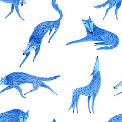 Wall Mural - Pencil drawn seamless pattern with wolfs.