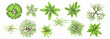 © Volha - Trees top view. Different colored plants and trees vector set for architectural and landscape design. Graphic, isolated on white. Vector illustration. Elements for design projects. Green spaces.