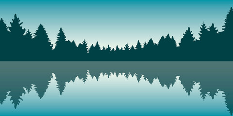 Wall Mural - beautiful lake at sunrise pine forest nature landscape