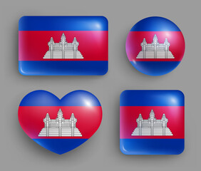 Wall Mural - set of glossy buttons with cambodia country flag. south east asia country national flag, shiny geome