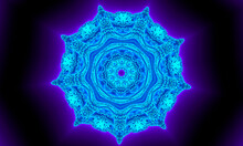 Blue Navy Kaleidoscope Pattern Abstract Background. Circle Pattern. Abstract Fractal Kaleidoscope Background. Abstract Fractal Pattern Geometrical Symmetrical Ornament. Kaleidoscope Blue Pattern