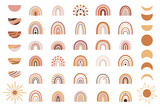 Fototapeta Boho - Set of boho rainbows in terracotta colors. Neutral nursery art design for decoration, bohemian printing for fabric, wall art. Hand drawn vector illustration.