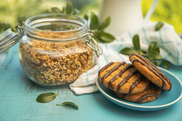 Wall Mural - Granola and cookies, healthy eating, wellbeing, healthy lifestyle, breakfast in the morning