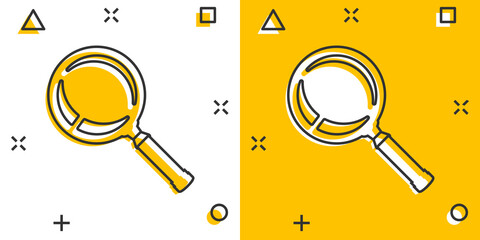 Fototapete - Loupe sign icon in comic style. Magnifier vector cartoon illustration on white isolated background. Search business concept splash effect.