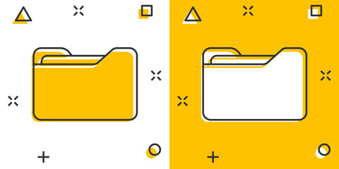 Poster - File folder icon in comic style. Documents archive vector cartoon illustration on white isolated background. Storage splash effect business concept.
