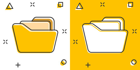 Poster - File folder icon in comic style. Documents archive vector cartoon illustration on white isolated background. Storage splash effect business concept.