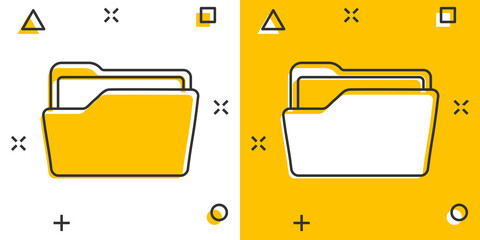 Poster - File folder icon in comic style. Documents archive vector cartoon illustration on white isolated background. Storage splash effect business concept.