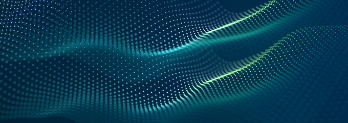 Poster - Beautiful curved wave on a dark background. Digital technology background. Concept of network. 3D