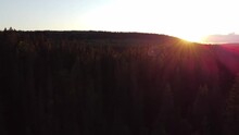 Sunset Over Hepokongas Waterfall In Kainuu, Finland. Orange Rays Illuminate The Beautiful Finnish Spruce Forests. Wilderness As Far As The Eye Can See. 4k Video