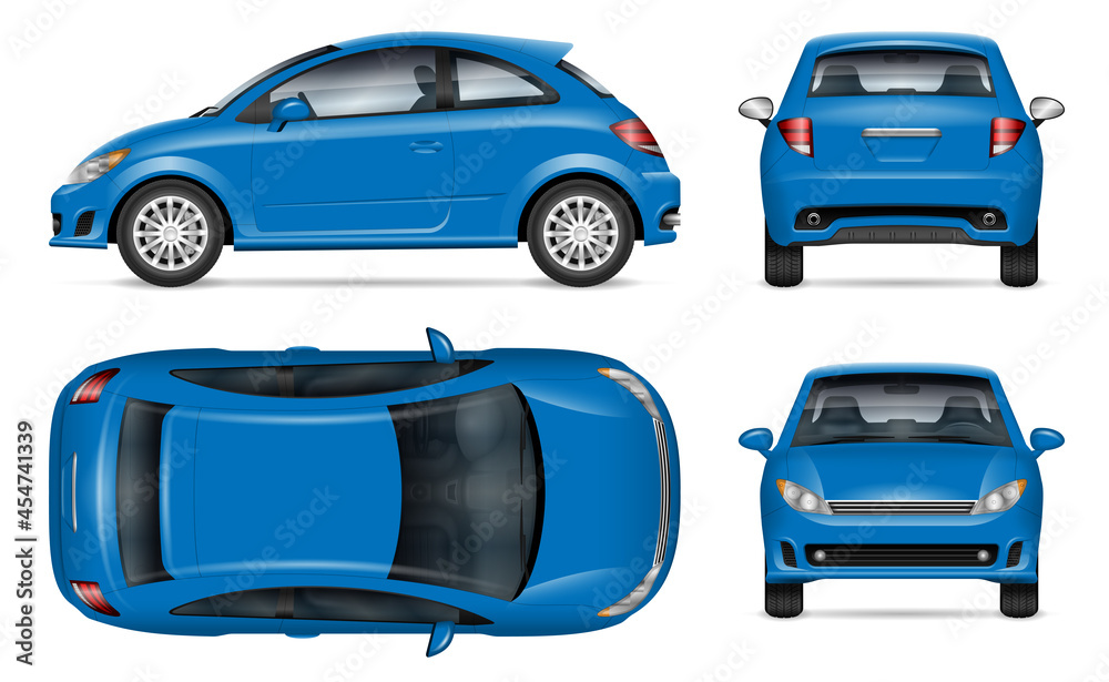 Blue car vector mockup on white background for vehicle branding ...