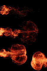 Poster - 3d render of exploding with particles and depth of field. warm bright flame. detailed simulation.