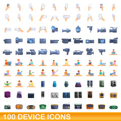 Poster - 100 device icons set. Cartoon illustration of 100 device icons vector set isolated on white background