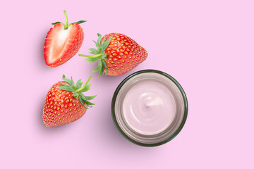 Canvas Print - organic cosmetics with strawberry skincare moisturiser cream
