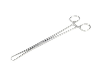 steel surgical clamp on white background