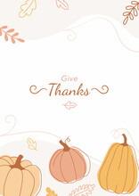 Trendy Minimal Design With Pumpkins For Posters, Invitation, Brochures. Abstract Happy Thanksgiving Print. Vector Design.