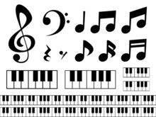 音符と鍵盤のシルエット素材_イラスト