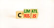 © Dzmitry - Climate crisis and change symbol. Turned wooden cubes with words 'Climate crisis'. Beautiful white background. Climate change and ecological crisis concept. Copy space.