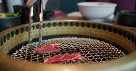 Poster - Fresh slice of beef grilled on the stove in restaurant