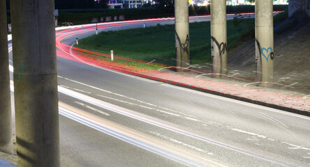 Canvas Print - Long exposure shot of night traffic