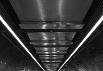 Poster - Ceiling of metro tunnel in subway station. Underground. Interior design.