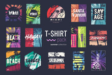 Collection Of Fourteen Colorful Vector T-shirt Summer Designs, Prints, Illustrations