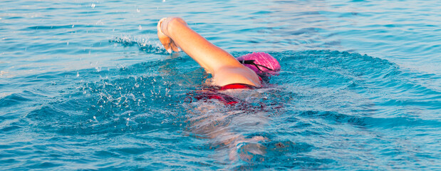 Wall Mural - Rear view of a swimmer swimming in a pool