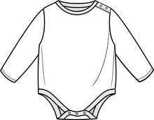 Baby Long Sleeve Onesies Bodysuit Flat Sketch Vector Illustration